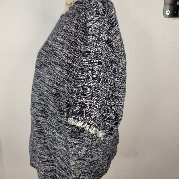 J Crew Tweed Top XL Blue White Short Fray Sleeves AD373 - Picture 4 of 9